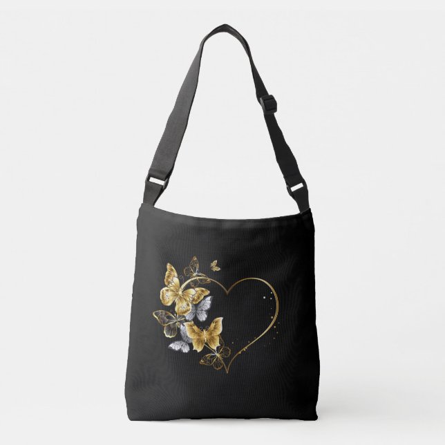 Bolso Cruzado Corazón con mariposas doradas (Anverso)