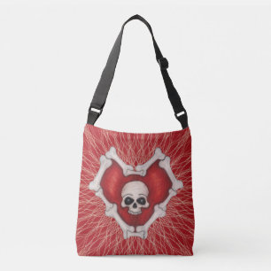 Bolso Cruzado Corazón óseo rojo gótico con calavera en espirales