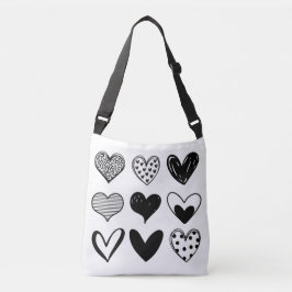 Bolso Cruzado Corazones blanco y negro