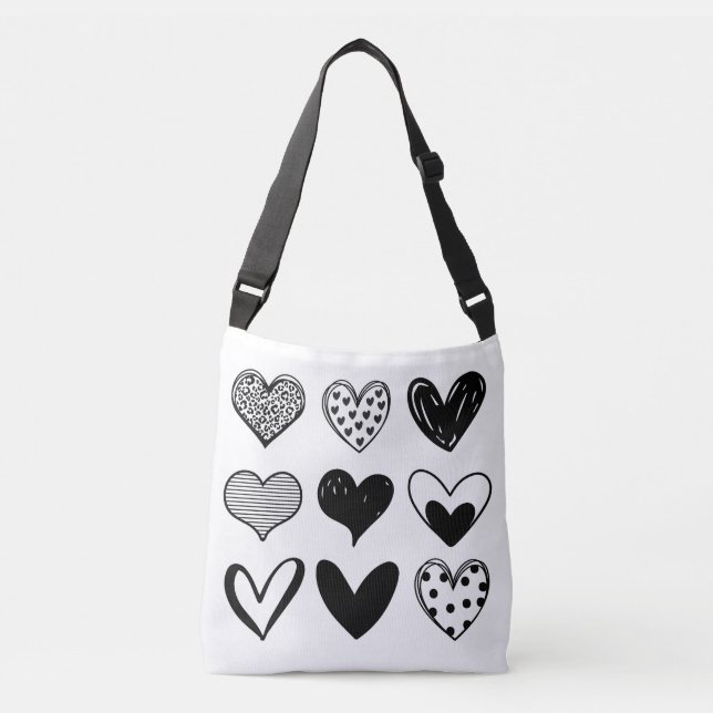 Bolso Cruzado Corazones blanco y negro (Anverso)