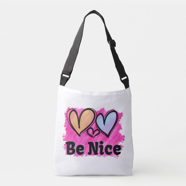 Bolso Cruzado Corazones de Acuarela Sé Amable (Anverso)