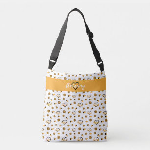 Bolso Cruzado Corazones de Cheque Amarillo, Pom Poms, Patrón Meg