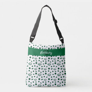 Bolso Cruzado Corazones de Cheque Verde, Pom Poms, Patrón Megáfo