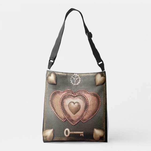 Bolso Cruzado Corazones de Steampunk (Reverso)