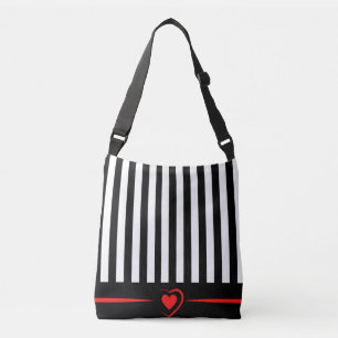 Bolso Cruzado Correas blancas y negras con el corazón rojo brill