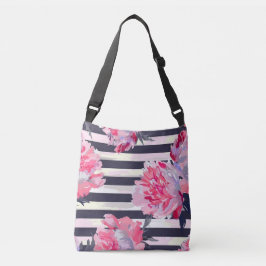 Bolso Cruzado Costero Preppy Peonía Rosa Rayada