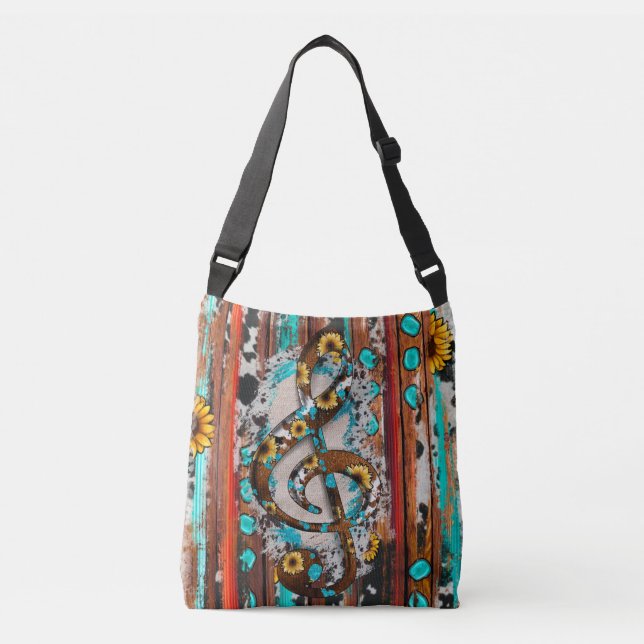 Bolso Cruzado Country Sunflowers Turquoise Stone Wood Clenote (Anverso)