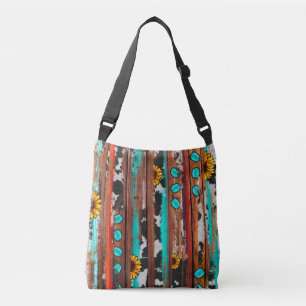 Bolso Cruzado Country Western Sunflowers Turquoise Stone Wood