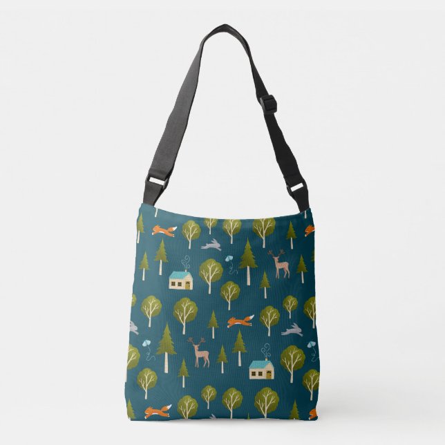 Bolso Cruzado Cozy Forest Cabin and Animals (Anverso)