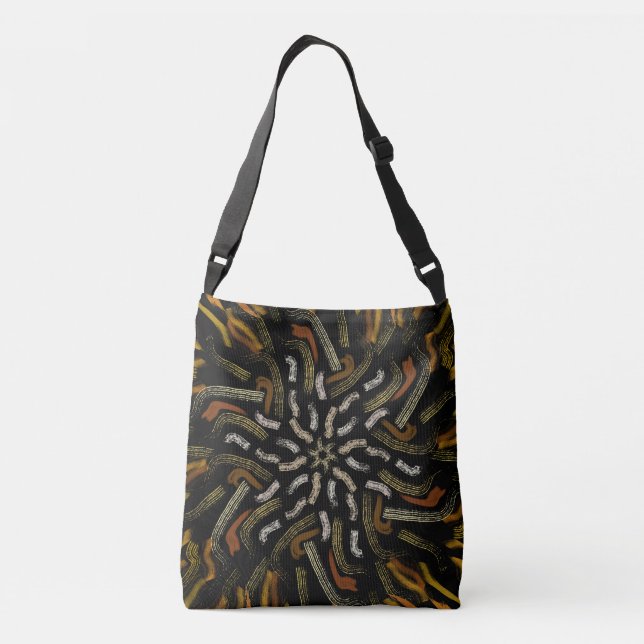 Bolso Cruzado Creamy Golden Yellows Raked Pattern On Black (Reverso)