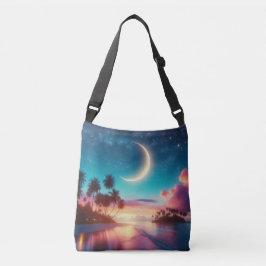 Bolso Cruzado Crescent Moon Over Tropical Beach Night Sky