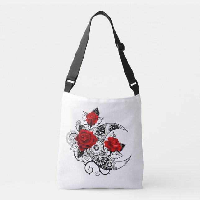 Bolso Cruzado Crescente Mecánico con Rosas Rojas (Anverso)