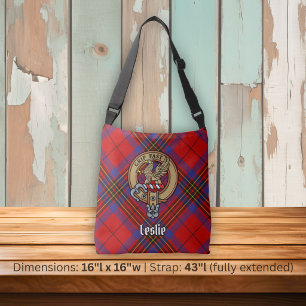 Bolso Cruzado Crest de Clan Leslie sobre Tartán Rojo