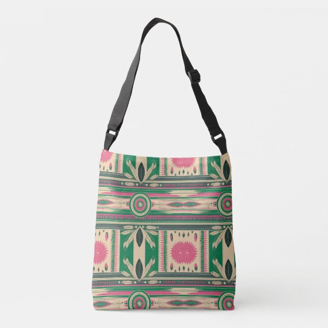 Bolso Cruzado Cross Body in Green/Pink Native American Patterns (Reverso)