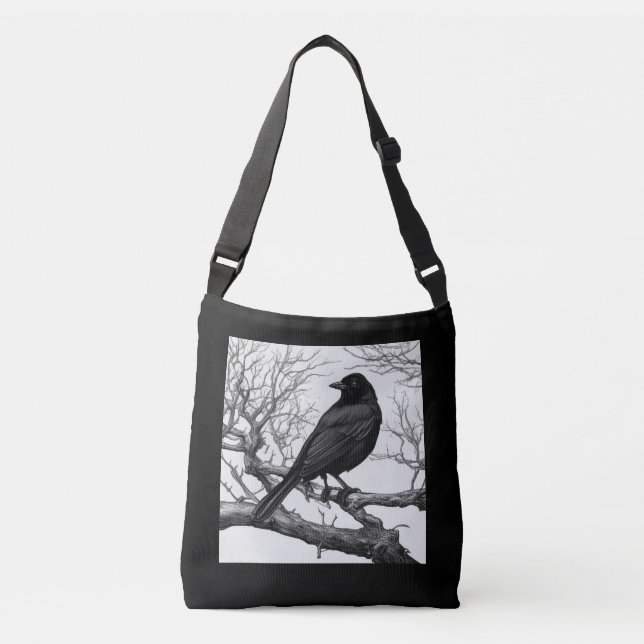 Bolso Cruzado Crow Perched on Bare Winter Branches (Anverso)