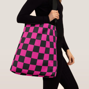 Bolso Cruzado Cuadrados controlados retro geométrico negro rosa 
