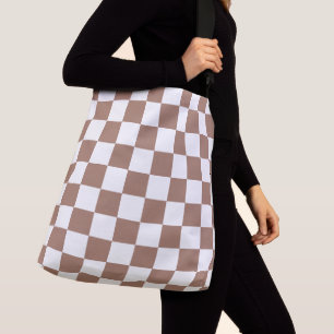 Bolso Cruzado Cuadrados de damero mocha marrón blanco geométrico