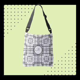 Bolso Cruzado Cuadrados Geométricos Negros y Blancos en Hombro o
