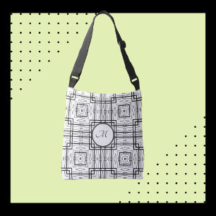 Bolso Cruzado Cuadrados Geométricos Negros y Blancos en Hombro o