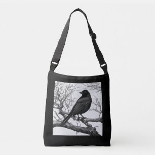 Bolso Cruzado Cuervo Posado en Ramas Desnudas de Invierno