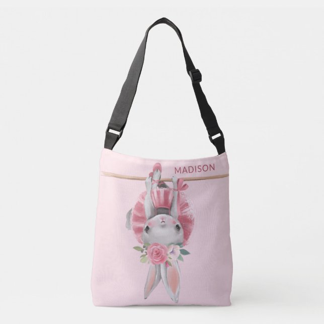 Bolso Cruzado Cute Ballerina Pink Ballet Bunny Personalizado (Anverso)