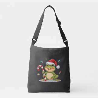 Bolso Cruzado Cute Christmas Frog With Candy Cane - Funny Holida