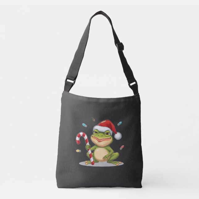 Bolso Cruzado Cute Christmas Frog With Candy Cane - Funny Holida (Anverso)