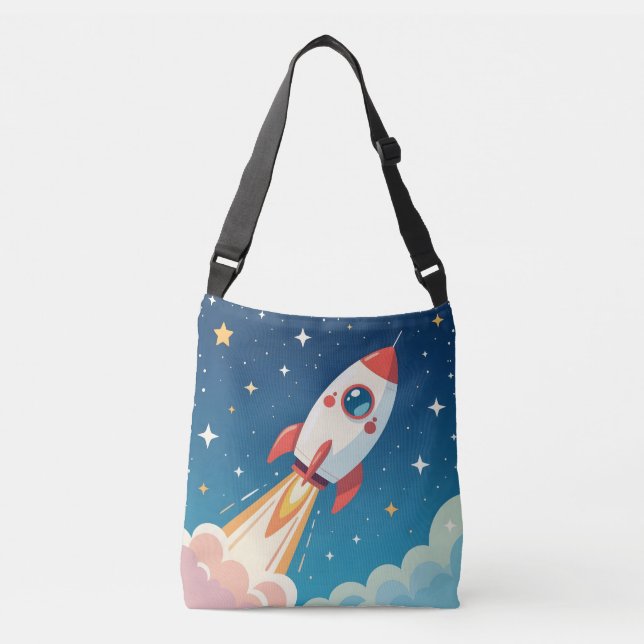 Bolso Cruzado Cute cohete espacial despegando (Anverso)