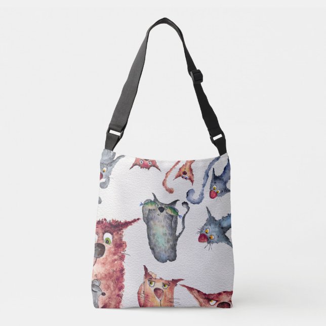 Bolso Cruzado Cute divertida gatos gatos amantes de la acuarela (Anverso)