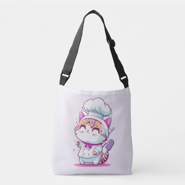 Bolso Cruzado Cute Happy Baker Pastry Chef Cat Kitten | (Anverso)