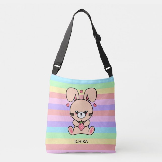 Bolso Cruzado Cute Kawaii Strawberry Conejo conejo a rayas (Anverso)