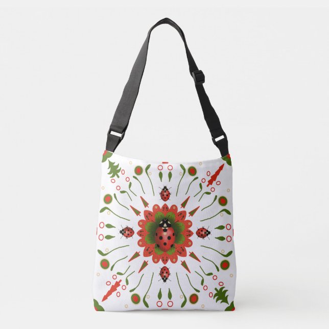 Bolso Cruzado Cute Ladybug Christmas Red White Green (Anverso)