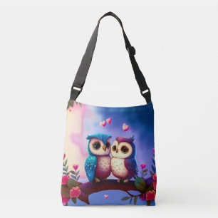 Bolso Cruzado Cute Owls Hearts Arte inspirado en San Valentín