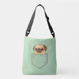 Bolso Cruzado Cute Pug Doodle en Bolsillo Verde Falso