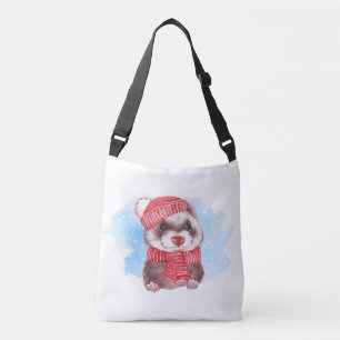Bolso Cruzado Cute Winter Ferret Watercolor
