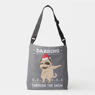 Bolso Cruzado Dabbing a través de la nieve Pug Navidades feos su