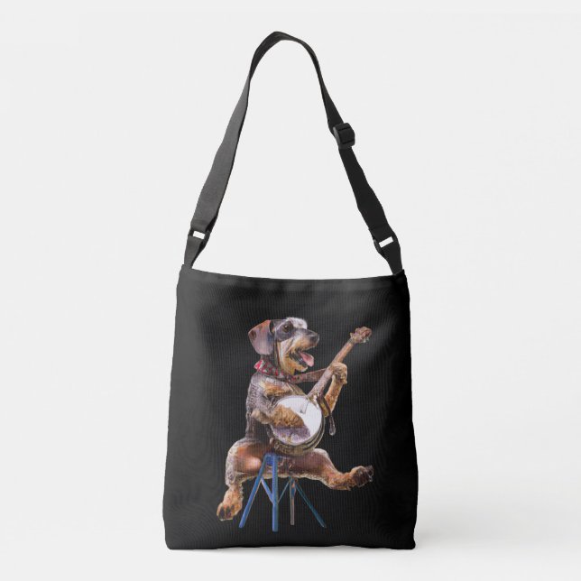 Bolso Cruzado Dachshund con cable jugando banjo de cuerpo cruzad (Reverso)