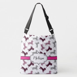 Bolso Cruzado Dachshunds Nombre personalizado de Damask rosa cal