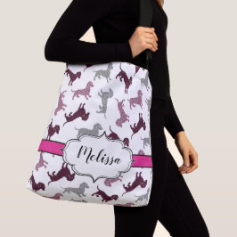 Bolso Cruzado Dachshunds Nombre personalizado de Damask rosa cal