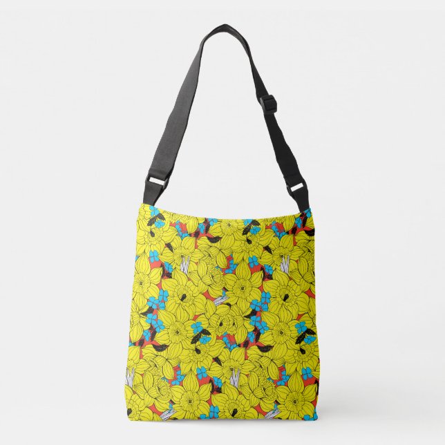 Bolso Cruzado Daffodils patrón floral de primavera (Anverso)