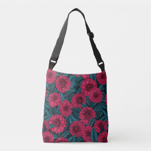 Bolso Cruzado Dahlia roja jardín/hojas azules