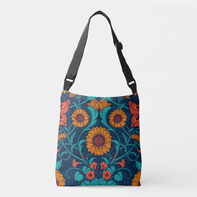 Bolso Cruzado Daisias de Art Nouveau en azul y amarillo (Anverso)