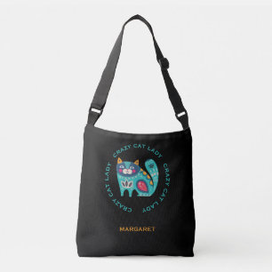 Bolso Cruzado Dama de gato loca, Ilustracion de gato estilizado