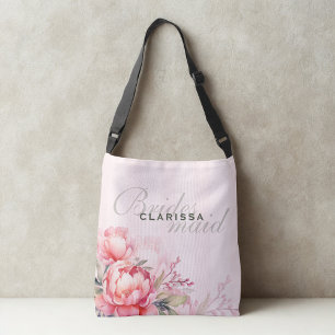 Bolso Cruzado Dama de honor de boda   Peonía rosa y verde salvia