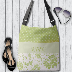 Bolso Cruzado Damasco de salvia suave y puntos de grifo