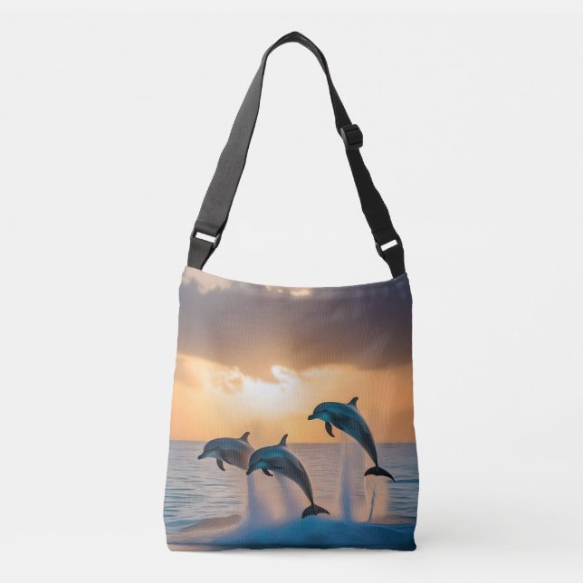 Bolso Cruzado Dancing in the Dusk: Three Dolphins Leaping  (Anverso)