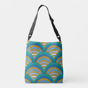 Bolso Cruzado Decoración de diseño retro en tonos azul turquesa 