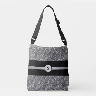 Bolso Cruzado Decorativo Personalizado Gris Plata y Negro