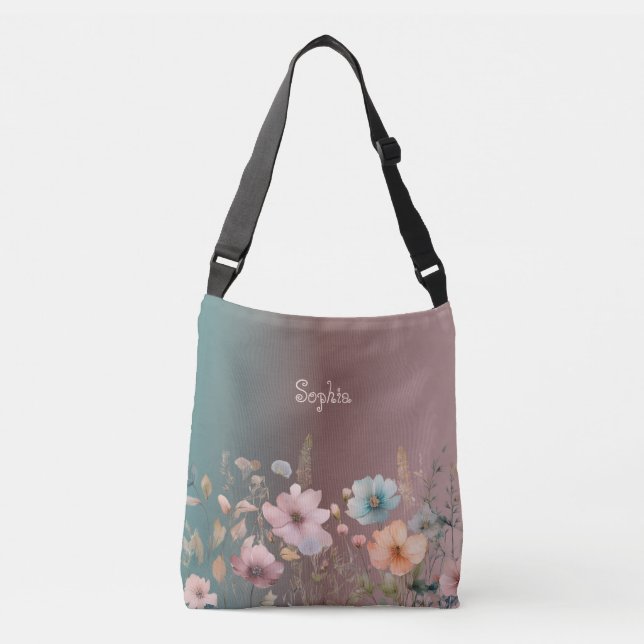 Bolso Cruzado Degradado personalizado de primavera de flores sil (Anverso)