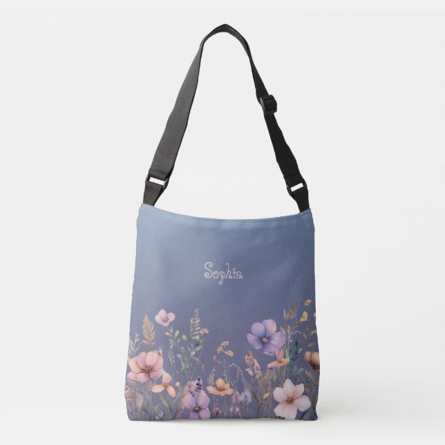 Bolso Cruzado Degradado personalizado de primavera de flores sil (Anverso)